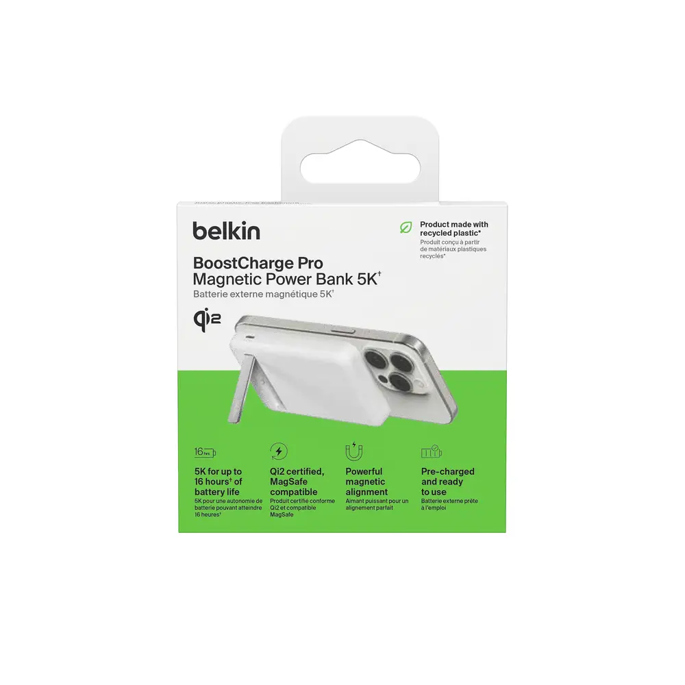 Batería magnética Belkin - 5,000 mAh Qi2 15W + Soporte - Blanca - Image 5