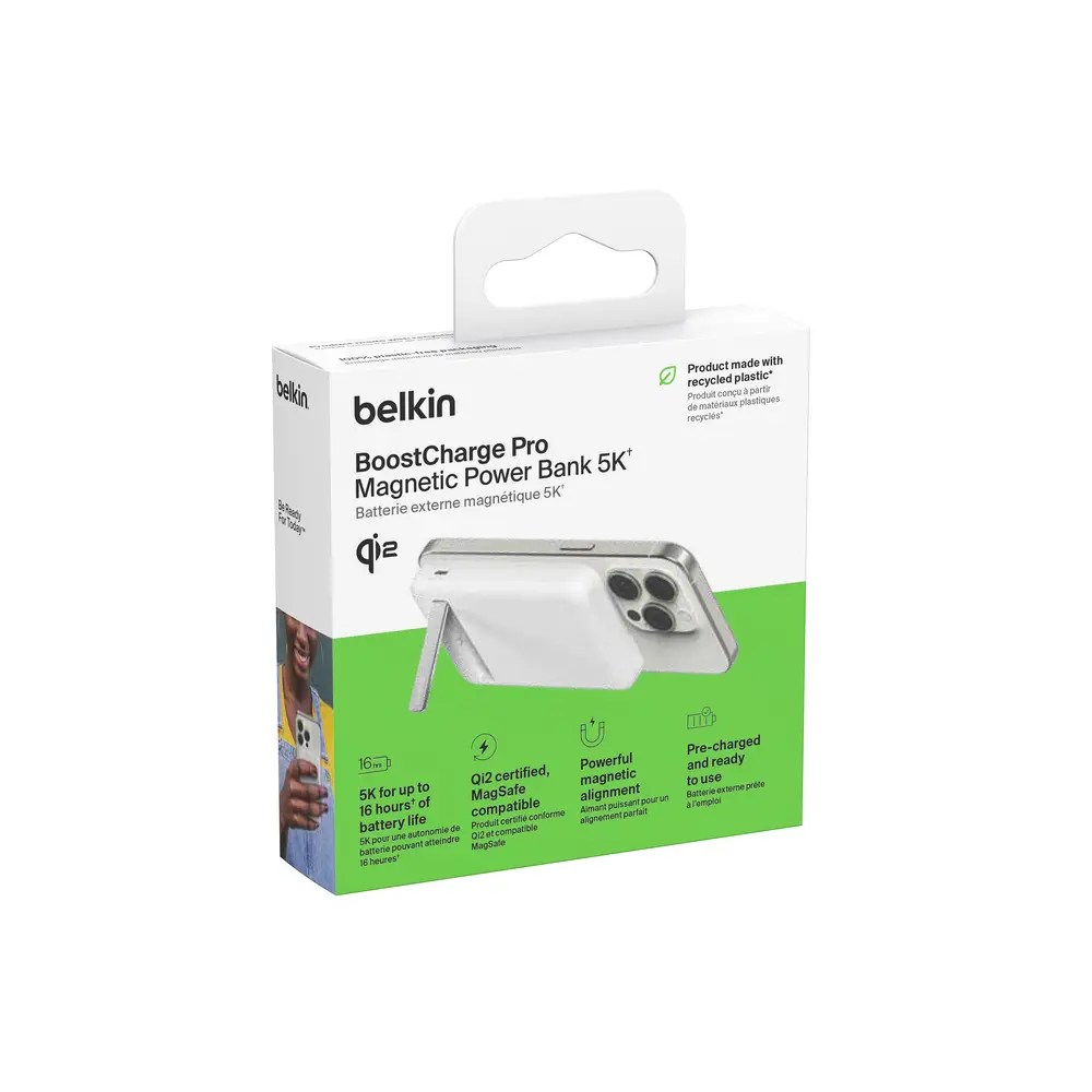 Batería magnética Belkin - 5,000 mAh Qi2 15W + Soporte - Blanca - Image 6