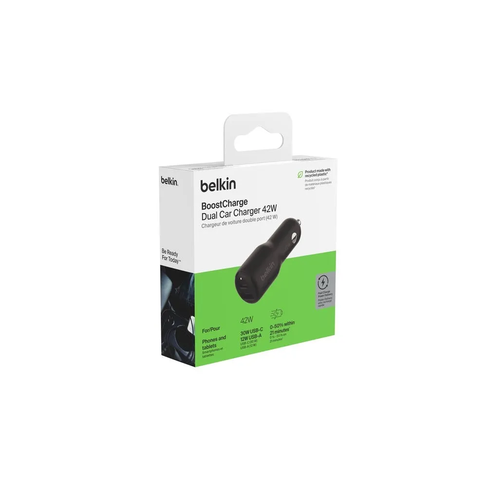 Cargador doble para carro Belkin 42W USB-C a USB-A - Negro - Image 4