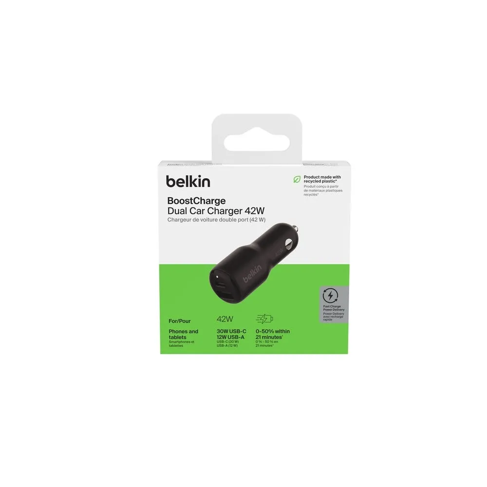 Cargador doble para carro Belkin 42W USB-C a USB-A - Negro - Image 5